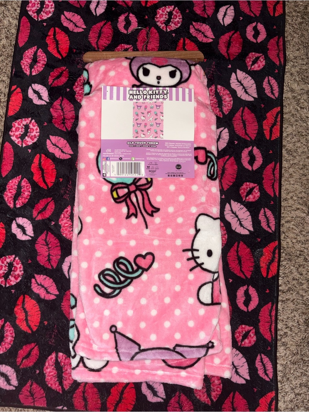 Hello Kitty Pink and Teal Character Silk Touch Throw